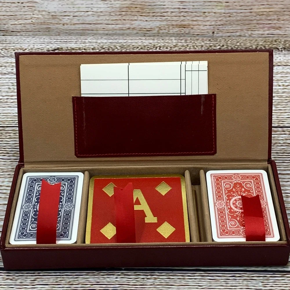 Vintage Playing Card Set Coasters in Faux Leather Red Box Home‎ Bar Decor Gift